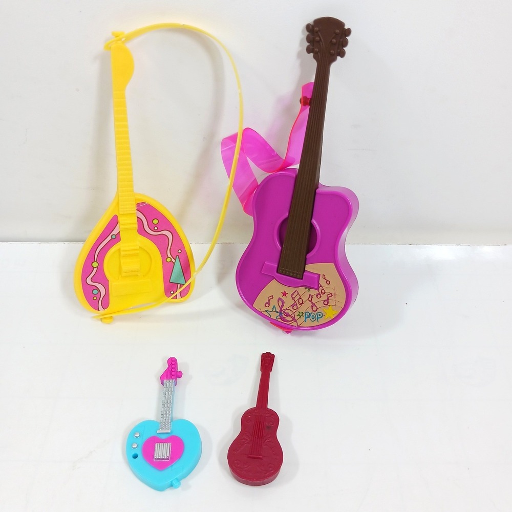 Mixed Lot of 4 Toy Guitars and Musical Instruments for Fashion Dolls Accessory